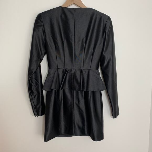 Rotate Annie Frill Trim Satin Black Mini Dress Womens New US 2 - Picture 3 of 16